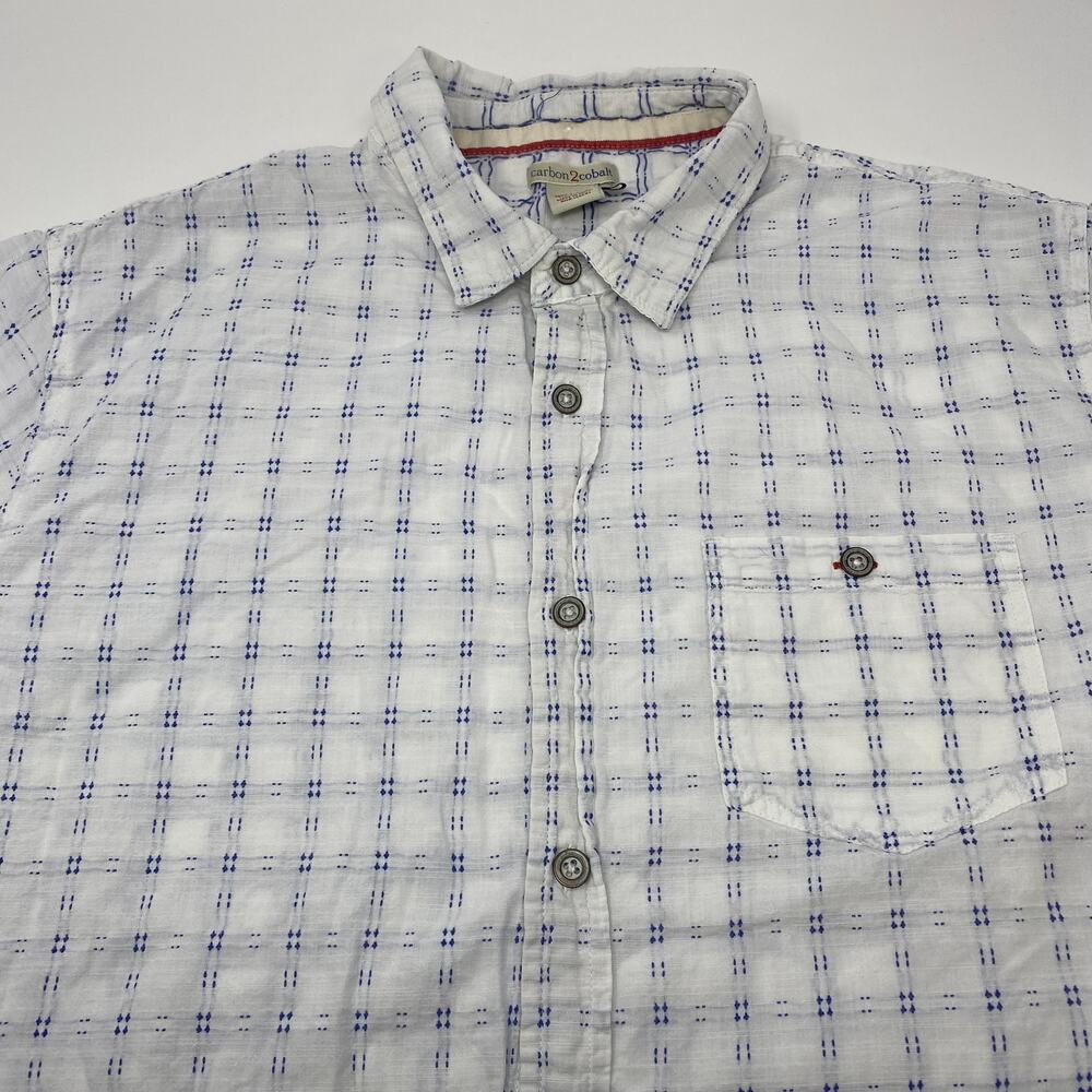 Carbon 2 Cobalt Large White Blue Check Short Sleeve Button Up Shirt